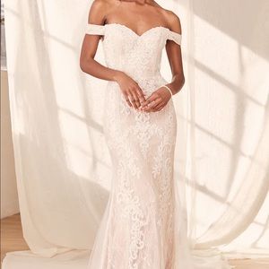Promised Love White Beaded Lace Off-the-Shoulder Maxi Dress